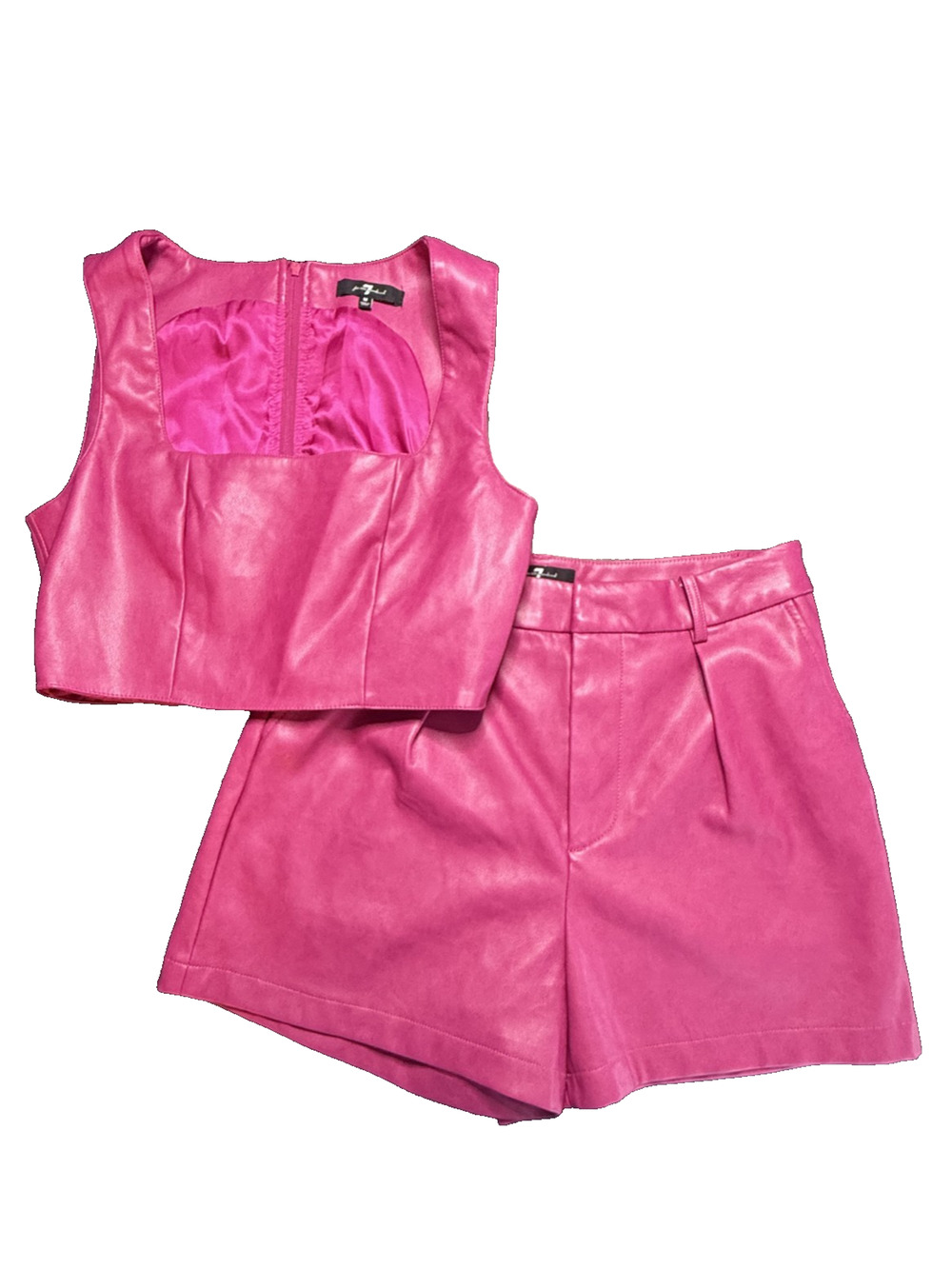 7 For All Mankind Womens MEdium 2 Pc Top Shorts Set Pink Croc Faux Leather